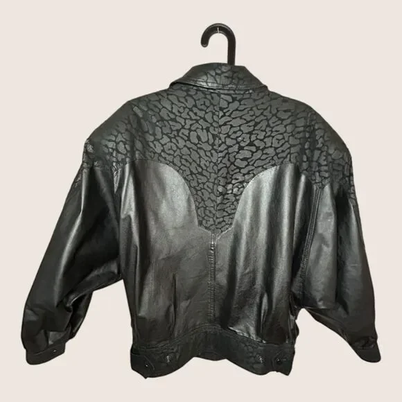 🖤 VTG 1980s WINLOCK GENUINE LEATHER JACKET COAT LEOPARD ANIMAL CONTRAST MEDIUM - Picture 7 of 14